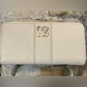 Coach White Zip Around Leather Wallet with Silver Logo